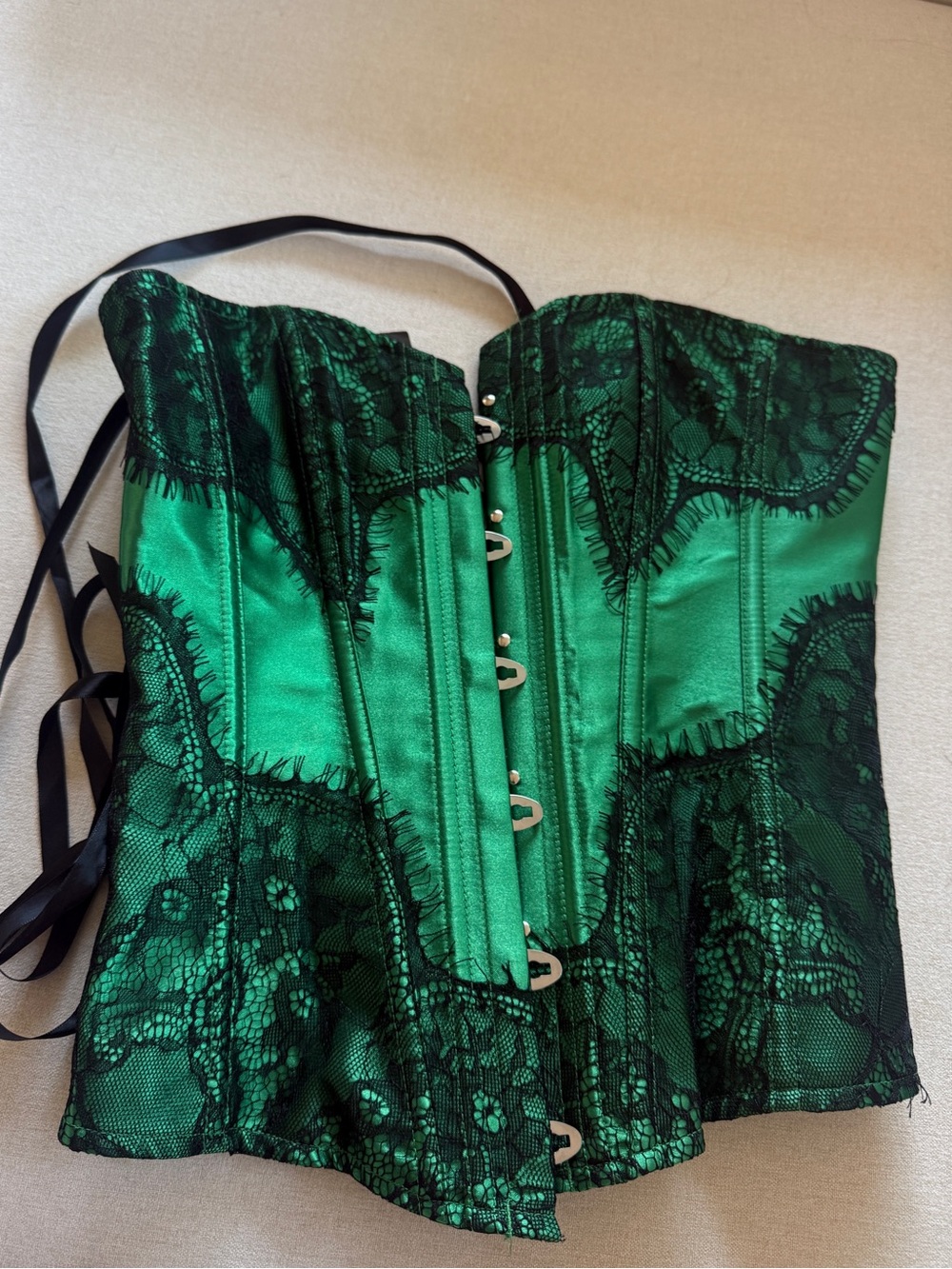 NWT green & black lace corset, Victorian Renaissance faire whimsy outfit